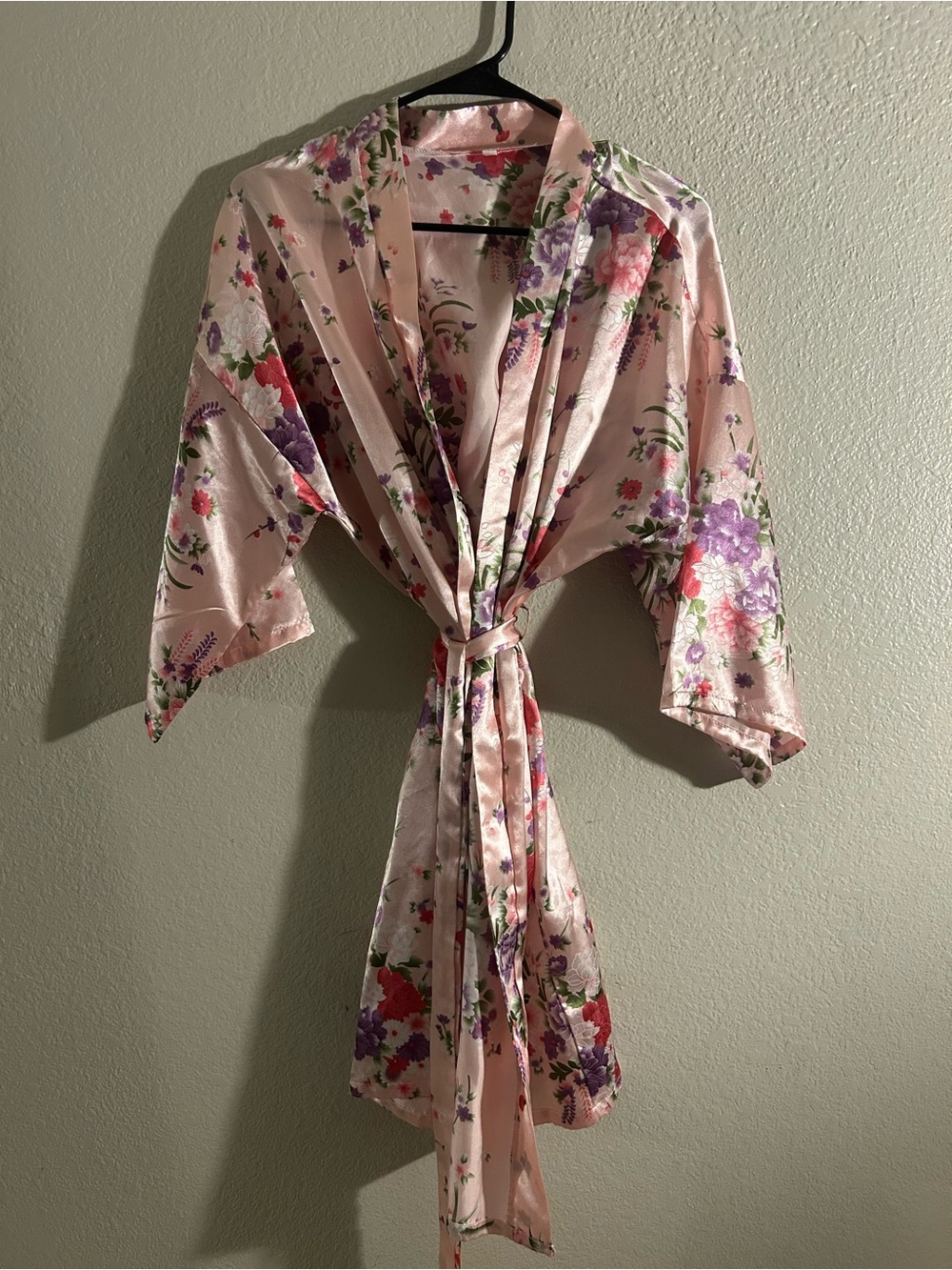 Floral Satin Kimono Robe - Pink